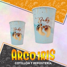 Vaso Baby Celeste Stamp 8 Onzas X 8 - Polipapel Festcopack