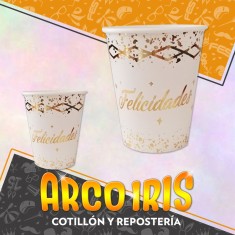 Vaso Felicidades Blanco Stamp 8 Onzas X 8 - Polipapel Festcopack