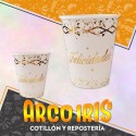 Vaso Felicidades Blanco Stamp 8 Onzas X 8 - Polipapel Festcopack