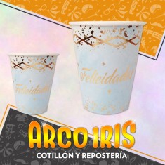 Vaso Felicidades Celeste Stamp 8 Onzas X 8 - Polipapel Festcopack