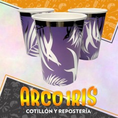 Vaso Hojas Violeta Stamp 8 Onzas X 8 - Polipapel Festcopack