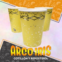 Vaso Pintitas Amarillo Plata Stamp 8 Onzas X 8 - Polipapel Festcopack