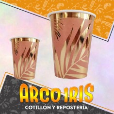 Vaso Hojas Rosa Gold Stamp 8 Onzas X 8 - Polipapel Festcopack