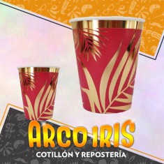 Vaso Hojas Rojo Stamp 8 Onzas X 8 - Polipapel Festcopack