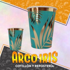 Vaso Hojas Verde Stamp 8 Onzas X 8 - Polipapel Festcopack