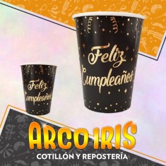 Vaso Ondas Negro Stamp 8 Onzas X 8 - Polipapel Festcopack