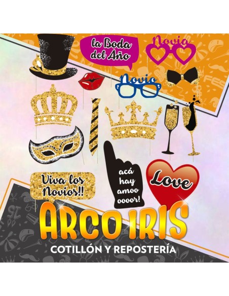 Foto Booth Nos Casamos - Props Set Para Fotos Divertidas Gold Mundo