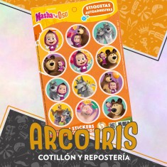 Masha Stickers 2 X 12 - 24 Stickers Decorativos Y El Oso