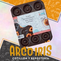 Molde Para Mini Donas Surtidas X 12 Cavidades Teflon -pastelar-placa Antiadherente Mini Donas Surtidas- Linea Helpers (ayudan