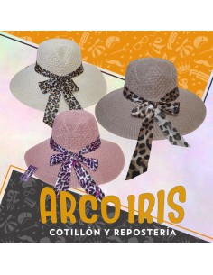 Gorro Capelina Rafia Liso Con Cinta Animal Print Varios Colores Rosa-natural-blanco-marron