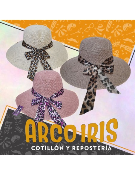 Gorro Capelina Rafia Liso Con Cinta Animal Print Varios Colores Rosa-natural-blanco-marron