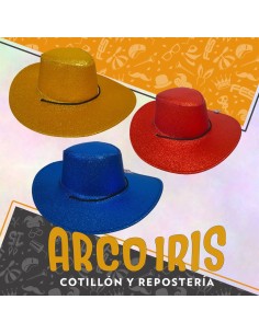 Gorro Cowboy Glitter Total Liso - Varios Colores Plata-negro-verde-azul-fucsia-rojo-dorado 2