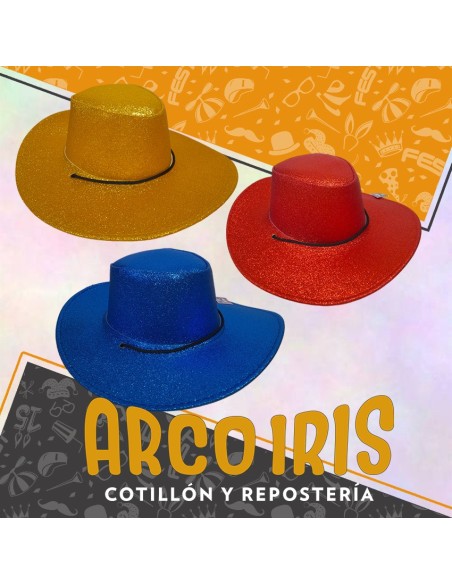 Gorro Cowboy Glitter Total Liso - Varios Colores Plata-negro-verde-azul-fucsia-rojo-dorado