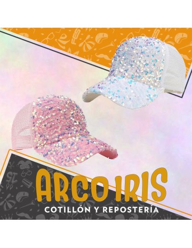 Gorro Gorra Con Lentejuelas Tornasoladas Visera Y Frente -rosa-blanca-beige-negra-celeste