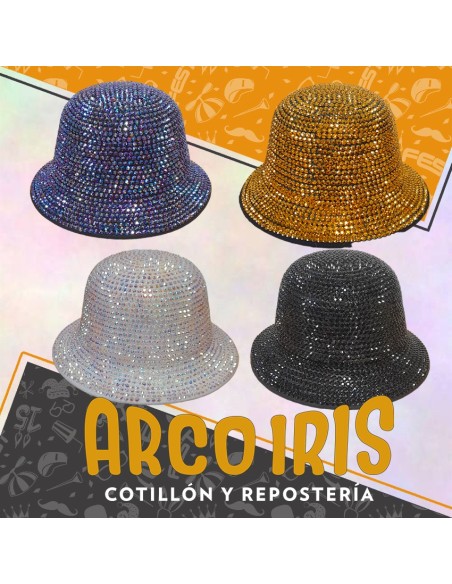 Gorro Piluso Rigido Strass Total - Varios Colores Plata-dorado-blanco-tornasolado-azul-negro-violeta