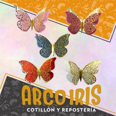 Mariposa Troquelada/calada Gibreada Doble X 6 - Varios Colores Primavera Pegatina Blanca-amarilla-rosa-celeste-verde-naranja-