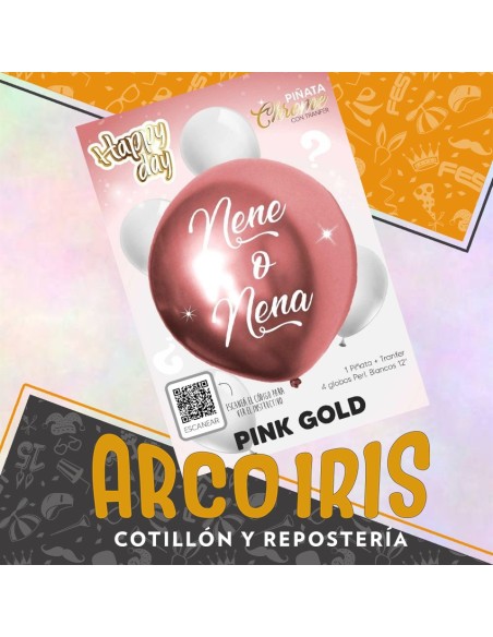 Pinata Set Pink Gold Revelacion De Genero Contiene Pinata Chrome 4 Perlados Blancos 12 Tranfer Happy Day