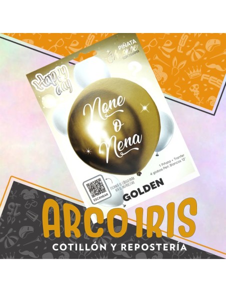 Pinata Set Golden Revelacion De Genero Contiene Pinata Chrome 4 Perlados Blancos 12 Tranfer Happy Day