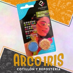 Kit Mini Fluo Multicolor-celeste- Brillo Sin Limite Kit Para Maquillaje 2 Maquillaje Glitter Fluo Strass