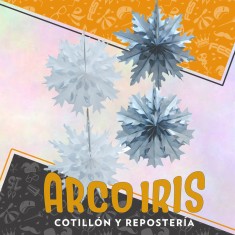 Guirnalda Kit Copos De Nieve X 4 - Medallones De Papel Plata Y Blanco Rondi