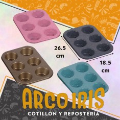 Molde Muffins Con Reborde Color - 6 Cavidades Cup Cake 26.5 X 18.5 Cm Varios Colores D.saza