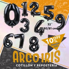 Mylar 32 Numero Negro Xu +5-10% 80/81 Cm Aprox Blister Promo Por Cantidad Globo Metalizado Papel