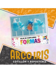 Vela Con Formas Baby Varon X 5 - Baby Shower Primer Ano Oso Chupete Mamadera Celeste Revelacion De Genero Party Store
