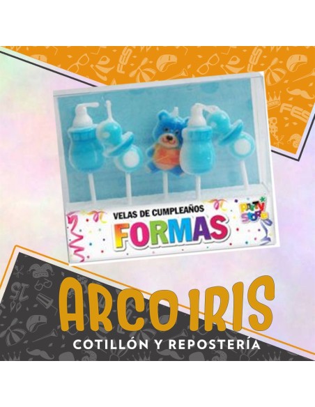 Vela Con Formas Baby Varon X 5 - Baby Shower Primer Ano Oso Chupete Mamadera Celeste Revelacion De Genero Party Store