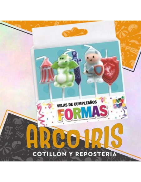 Vela Con Formas Medieval X 5 - Caballero-espada-escudo-dragon Party Store
