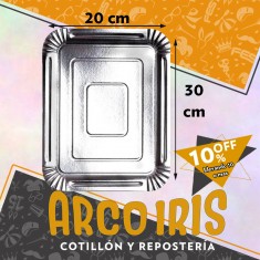 Bandeja Rectangular 20 X 30 Cm Plateada Metal Xu +10-10% Promo Por Cantidad