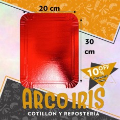 Bandeja Rectangular 20 X 30 Cm Rojo Metal Xu +10-10% Promo Por Cantidad