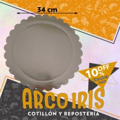 Bandeja Redonda 34 Cm Plateada Metal Xu +10-10% Promo Por Cantidad