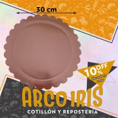 Bandeja Redonda 30 Cm Rosa Gold Metal Xu +10-10% Promo Por Cantidad