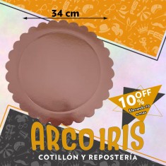 Bandeja Redonda 34 Cm Rosa Gold Metal Xu +10-10% Promo Por Cantidad