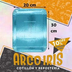 Bandeja Rectangular 20 X 30 Cm Celeste Gold Metal Xu +10-10% Promo Por Cantidad