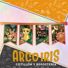 Rey Leon Banderin Feliz Cumpleanos Xu - Disney Selva Animalitos