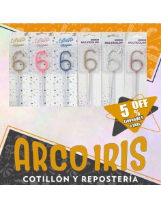 Vela Sparkles Numero 6 Xu +5-5% - Varios Colores Promo Por Cantidad Plata-dorado-rosa Gold-rosa-celeste-azul- Estrellita - Ex