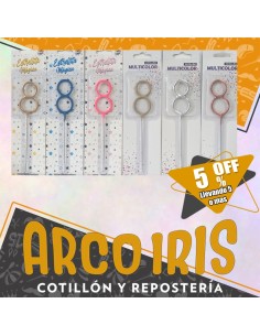 Vela Sparkles Numero 8 Xu +5-5% - Varios Colores Promo Por Cantidad Plata-dorado-rosa Gold-rosa-celeste-azul Estrellita Exhib