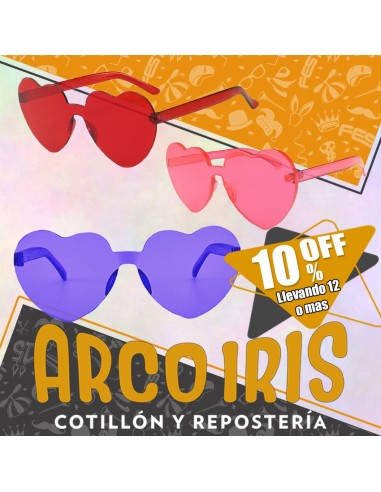 Anteojo Corazon Sin Marco Xu +12-10% - Acrilico Varios Colores Valentin Promo Por Cantidad