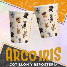 Kit Cumple Perros Chico - Poster + Banderin + Adorno Torta + Gorrito + 6 Vasos + 6 Plastos + 2 Manteles + 20 Servilletas Masc 2