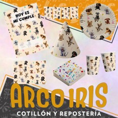 Kit Cumple Perros Chico - Poster + Banderin + Adorno Torta + Gorrito + 6 Vasos + 6 Plastos + 2 Manteles + 20 Servilletas Masc