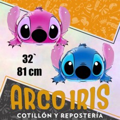 Mylar 32 Personaje Stitch Cabeza/cuerpo Metal Xu - 81 Cm Rosa Celeste Globo Metalizado Papel