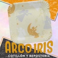 Comunion Plato 18 Cm X 8 - Polipapel Cuadrado Angeles