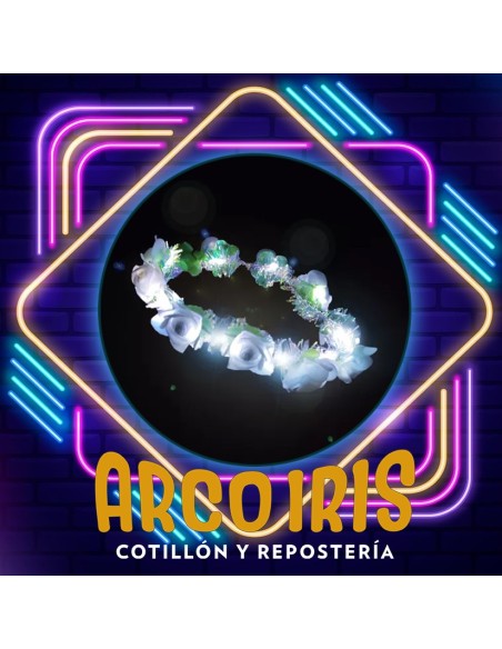 Luminoso Vincha Flores X 10 Primavera Rosas-blancas-multicolor Corona Hippie Con Hojas Y Flores Led Upd