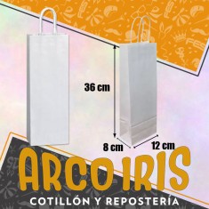 Bolsa Papel Botella Blanca X 10 - 12 X 36 X 8 Cm Blanca Con Manija