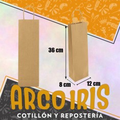 Bolsa Papel Botella Kraft X 10 - 12 X 36 X 8 Cm Kraft Madera Con Manija