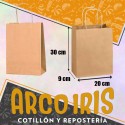 Bolsa Papel Lisa Kraft X 10 - 20 X 30 X 9 Cm Kraft Madera Con Manija