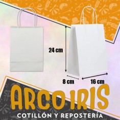 Bolsa Papel Lisa Blanca X 10 - 16 X 24 X 8 Cm Blanca Con Manija