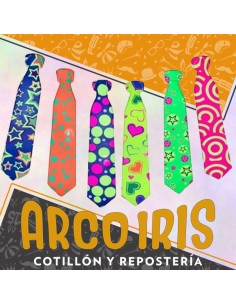 Corbata Fluo Estampada X 12 - Plastica Importada-estrellas-corazones-lunares-