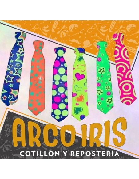 Corbata Fluo Estampada X 12 - Plastica Importada-estrellas-corazones-lunares-